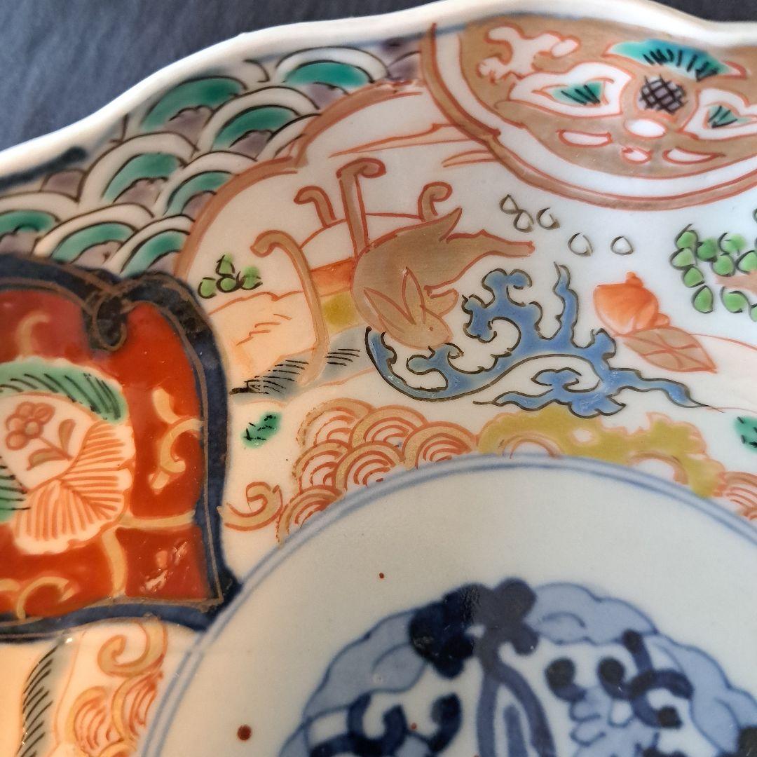 「金彩うさぎに 青海波(せいがいは)」古伊万里皿(直径15cm )3客セット 骨