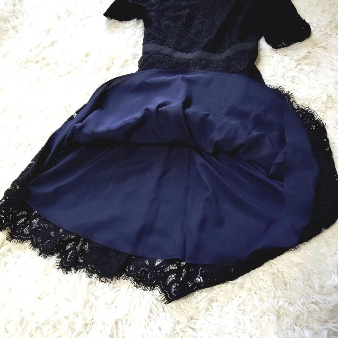 【美品】アナイ コードフラワーレース フレアワンピース 38 M ブラック