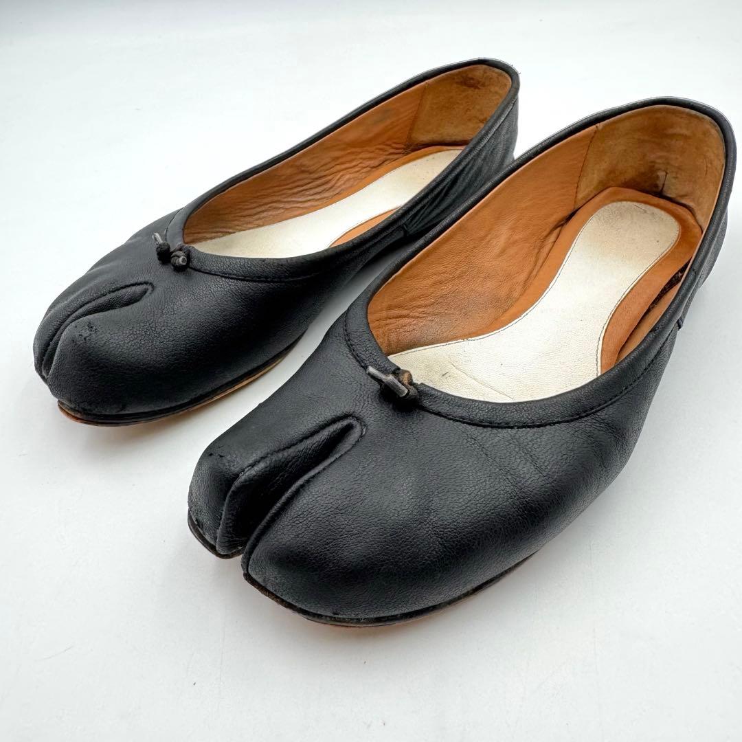 マルジェラ　足袋　フラット　ブラック　レザー　サイズ36