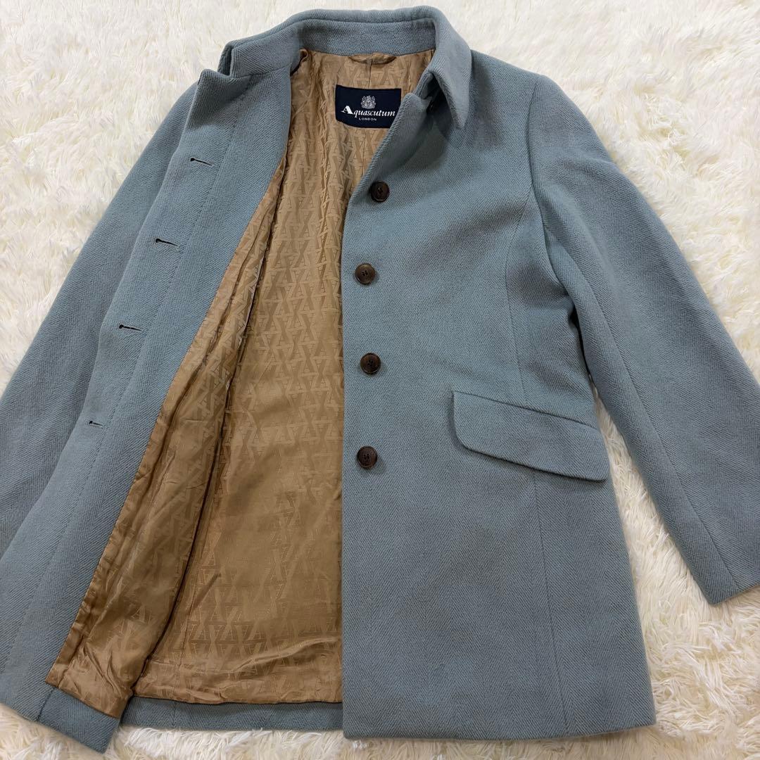 【美品】Aquascutum アンゴラ カシミヤ ヘリンボーン コート 11号L