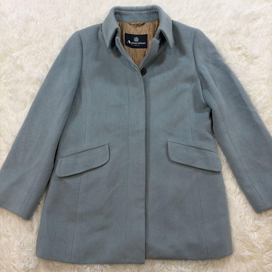 【美品】Aquascutum アンゴラ カシミヤ ヘリンボーン コート 11号L