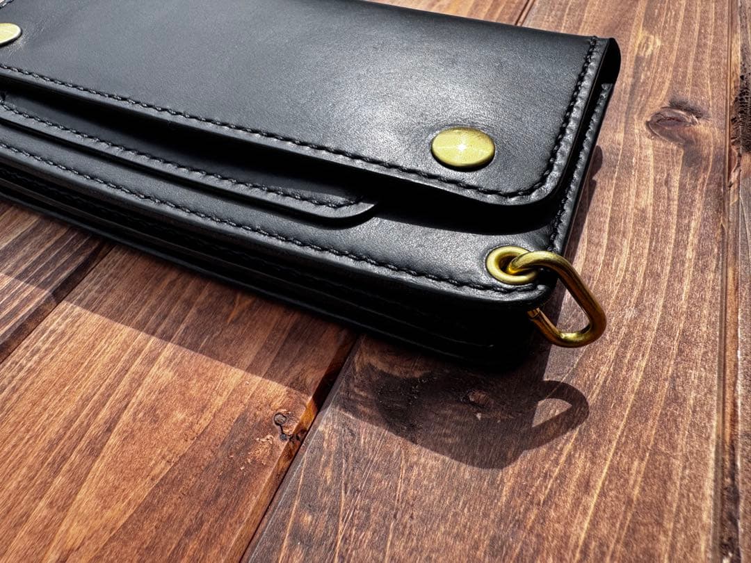 ぎ*も様 トラッカーウォレット　ブルガロ　ブラック　レザークラフト　本革