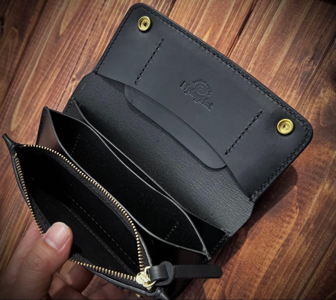 ぎ*も様 トラッカーウォレット　ブルガロ　ブラック　レザークラフト　本革