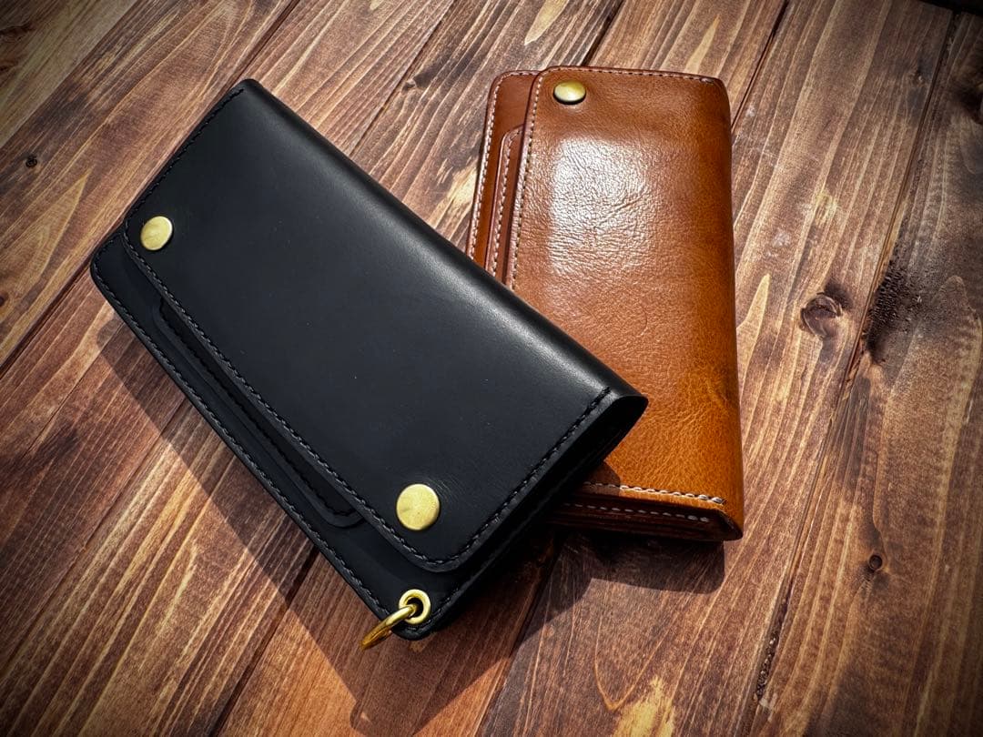 ぎ*も様 トラッカーウォレット　ブルガロ　ブラック　レザークラフト　本革