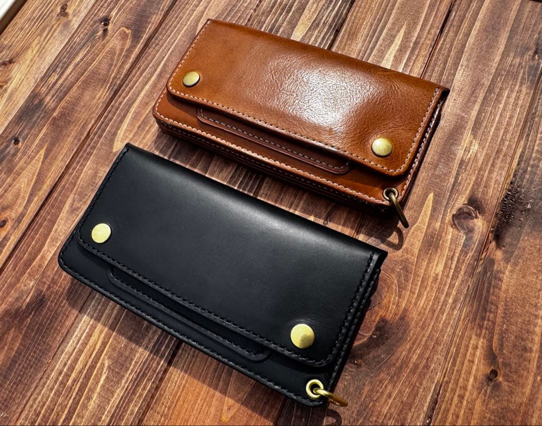 ぎ*も様 トラッカーウォレット　ブルガロ　ブラック　レザークラフト　本革