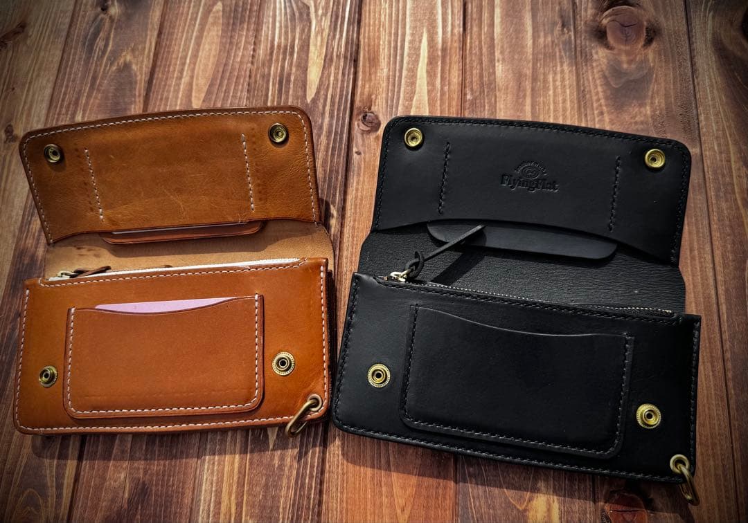 ぎ*も様 トラッカーウォレット　ブルガロ　ブラック　レザークラフト　本革