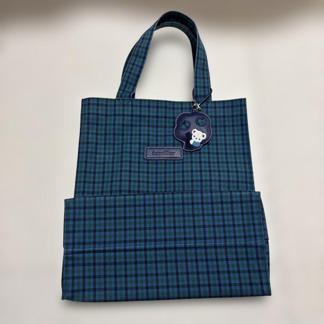 ファミリア　緑チェック　トートバッグ
