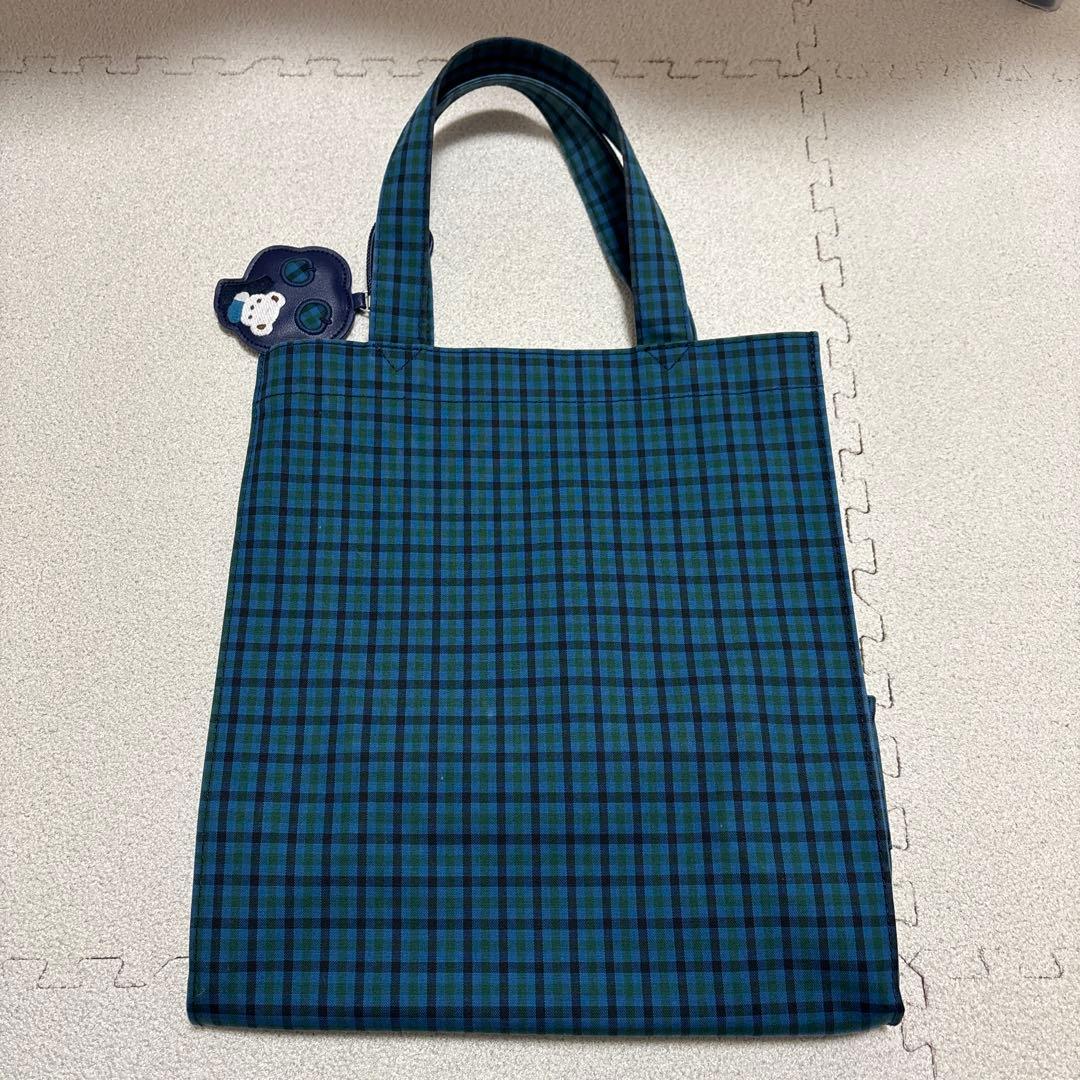 ファミリア　緑チェック　トートバッグ