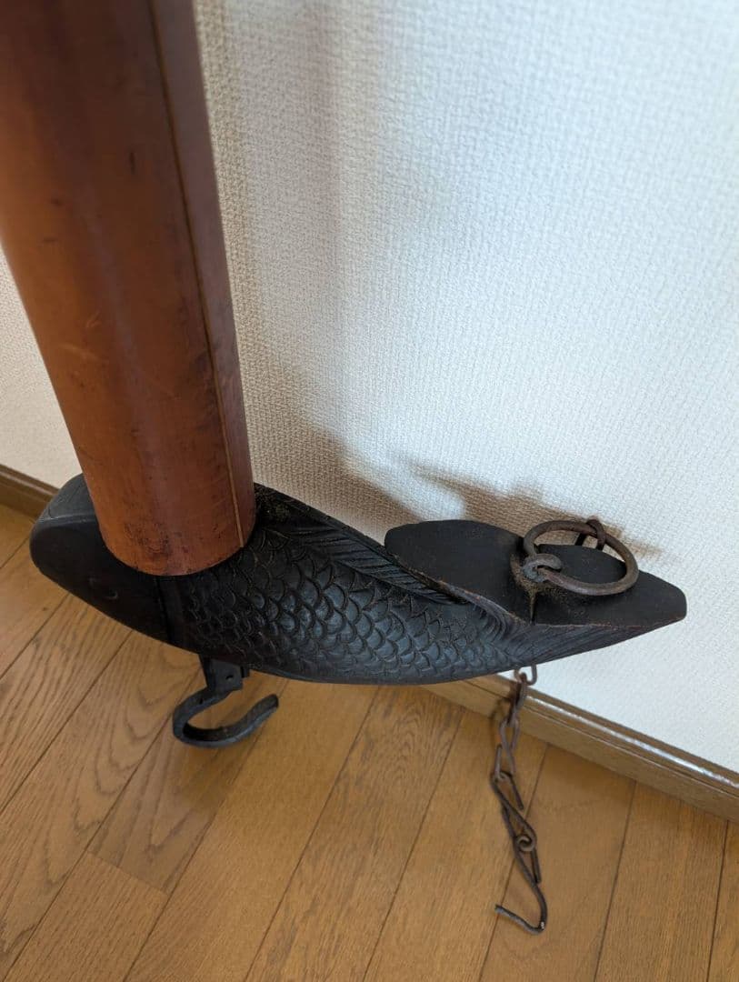 自在鉤（全長約168cm）　魚（約39cm）　木製　民芸　古民家　囲炉裏　送料込