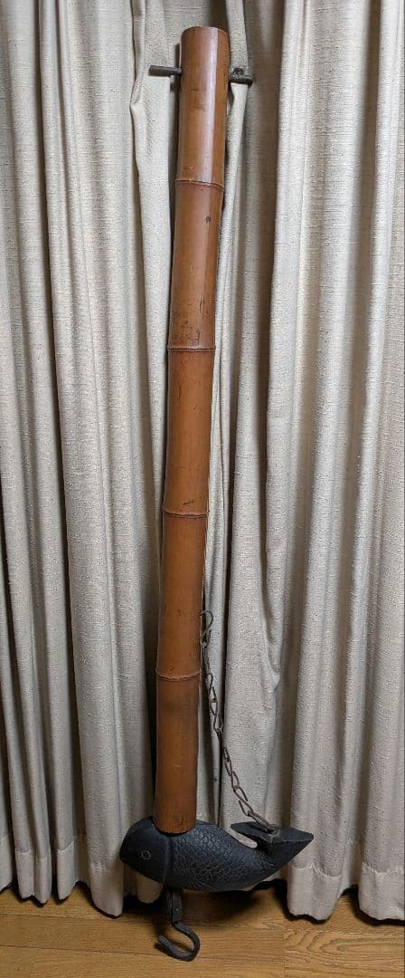 自在鉤（全長約168cm）　魚（約39cm）　木製　民芸　古民家　囲炉裏　送料込