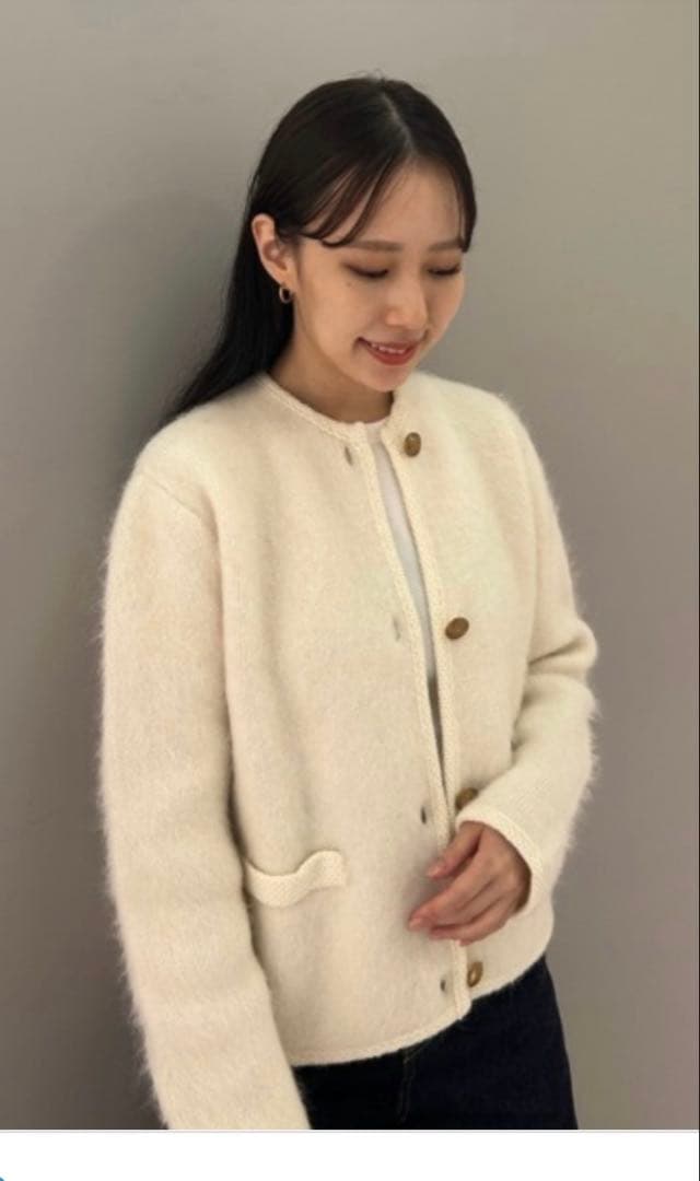 金釦短丈アルパカニットカーデジャケット