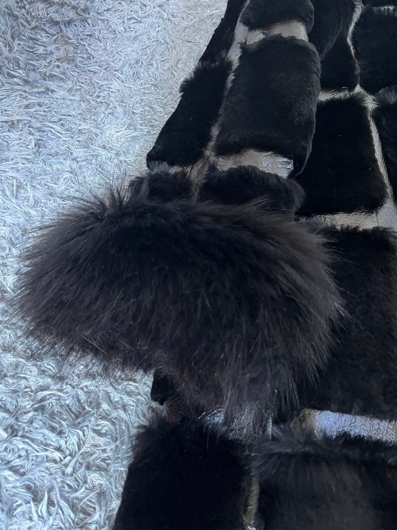 激レア　シェアードミンク　エナメルレザー　パッチワーク　金釦　ロングコート