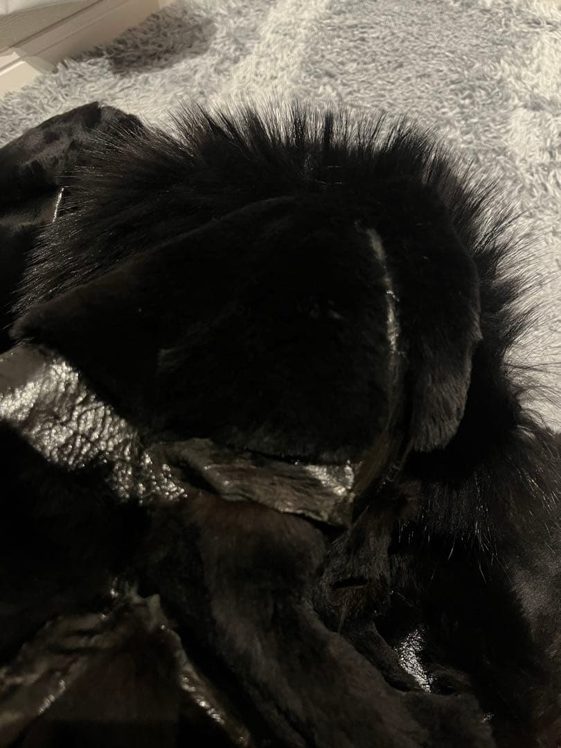 激レア　シェアードミンク　エナメルレザー　パッチワーク　金釦　ロングコート