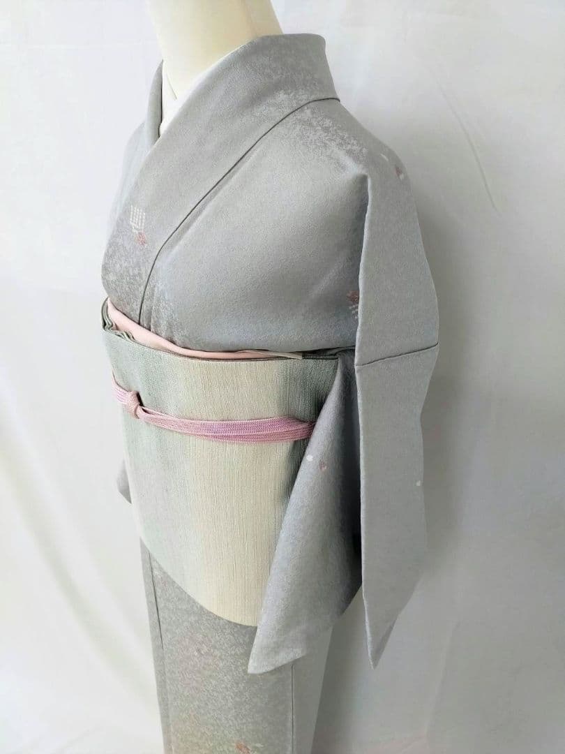 美品 正絹袷 友禅小紋 源氏香 飛び柄 ライトグレー 上品小紋