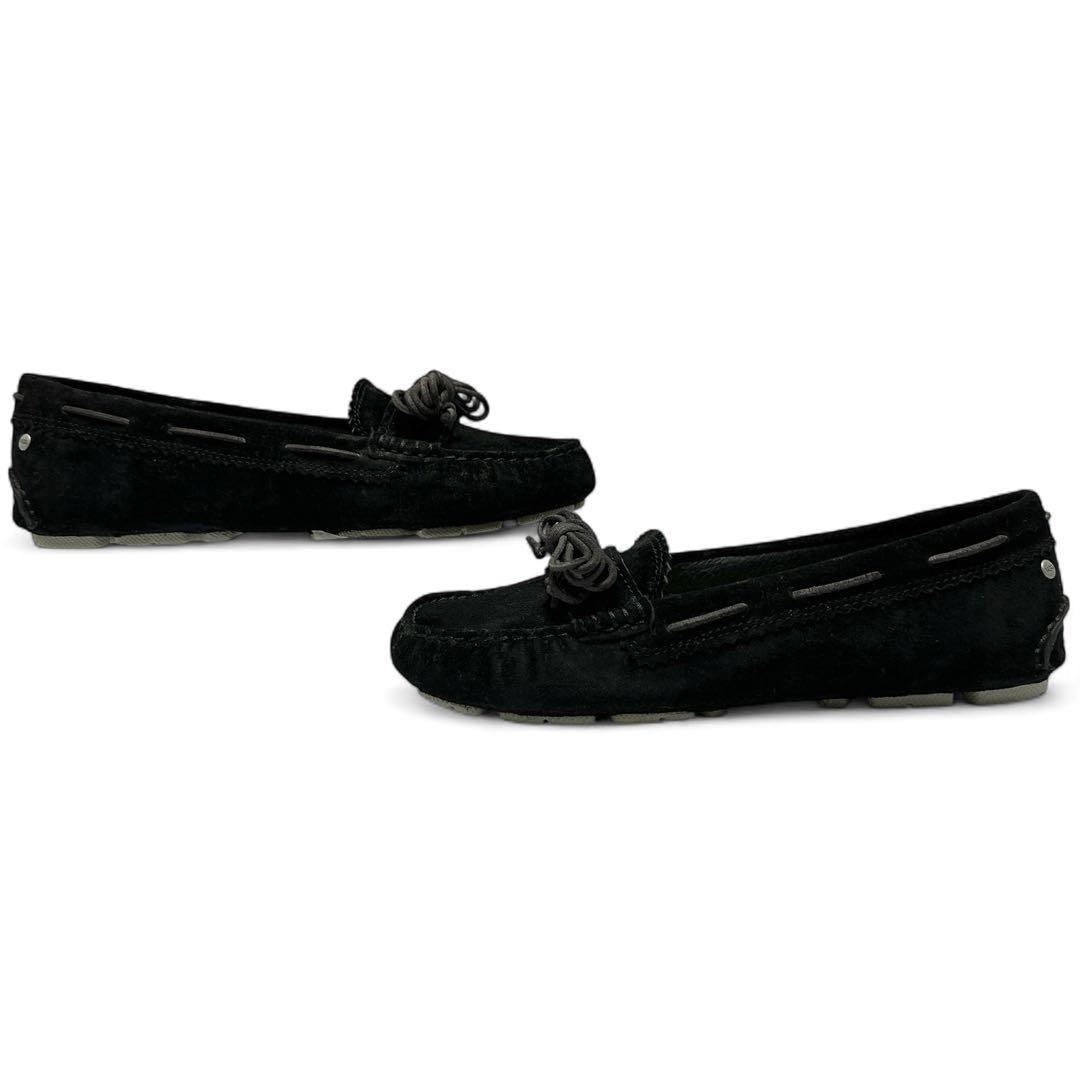 新品✨アグ 24㎝ スリッポン モカシン スエード 羊毛 ボア リボン 黒