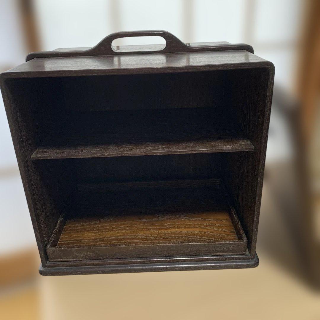 茶箱　煎茶道具箱　木製茶箱 2段収納 編み込みデザイン　古美術 持ち運び　野点