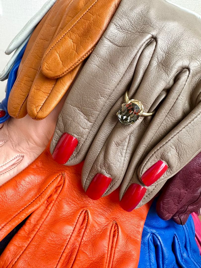 イタリア製の山羊革手袋付　ハット帽子　カラフル　1点物ハンドメイド　アートハット