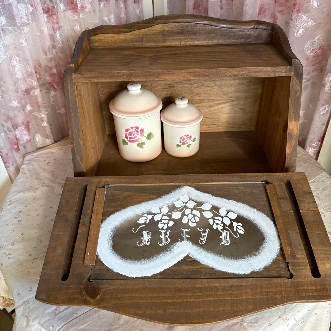 ハートローズ ブレッドボックスス ブラウン ハート型のガラスフレンチカントリー