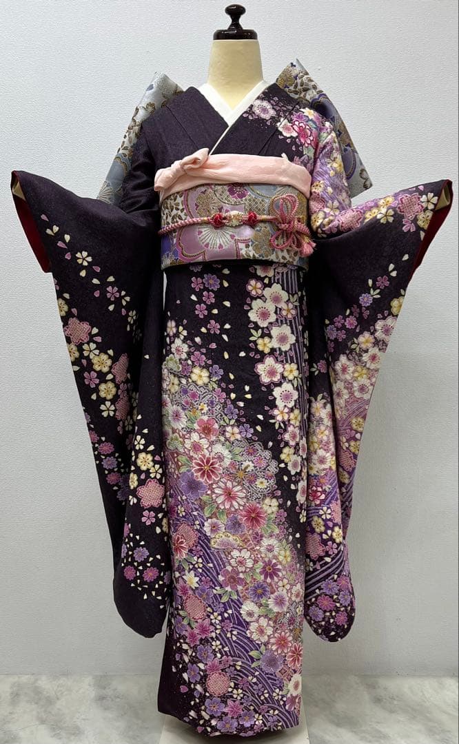 振り袖　フルセット　別誂長襦袢　薄紫　成人式　長尺袋帯　金彩加工　銀通し　743