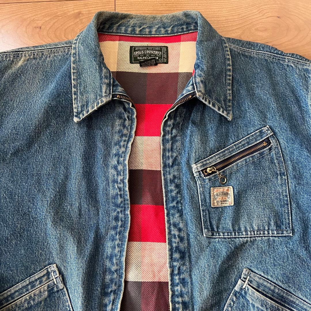 ◉ USA製 ポロカントリー デニムジャケット 裏地チェックL Lee91-B
