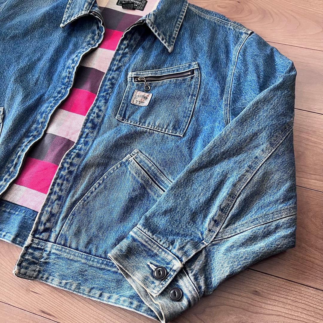 ◉ USA製 ポロカントリー デニムジャケット 裏地チェックL Lee91-B