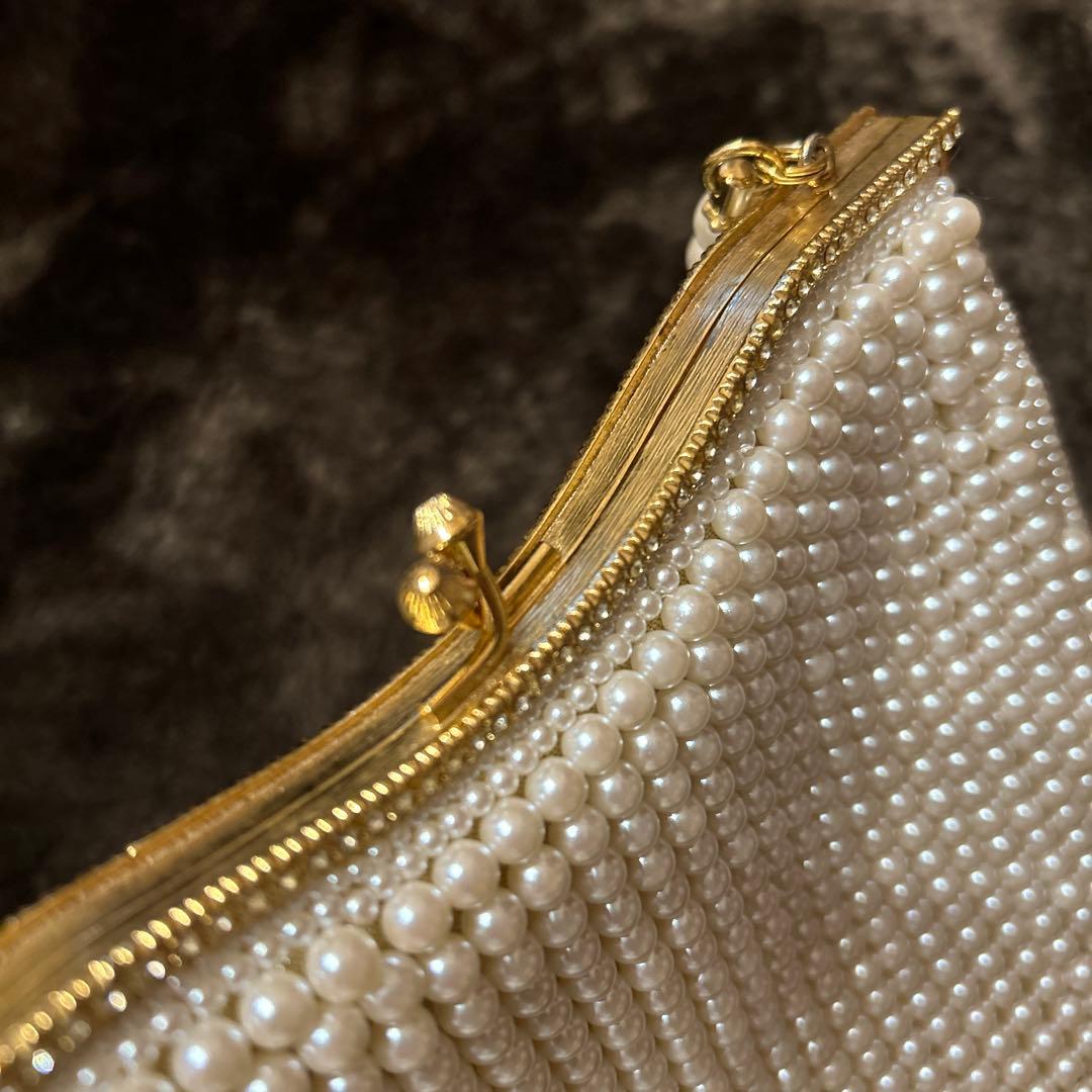 【美品】LUMY はしもと 皇室御用達 パールビーズ　パーティーバッグ