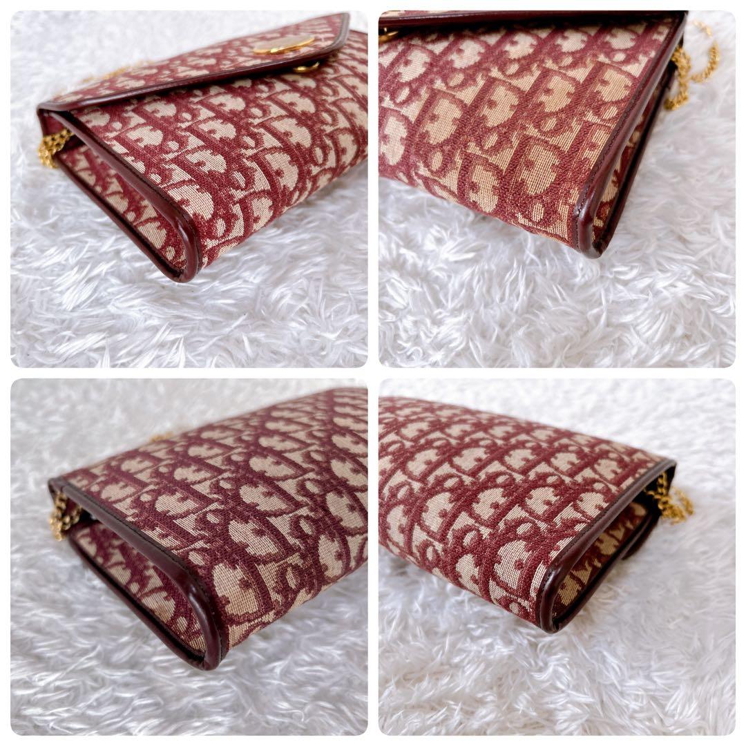 極希少✨OLD Dior クラッチバッグ　チェーン　ボルドー　トロッター柄