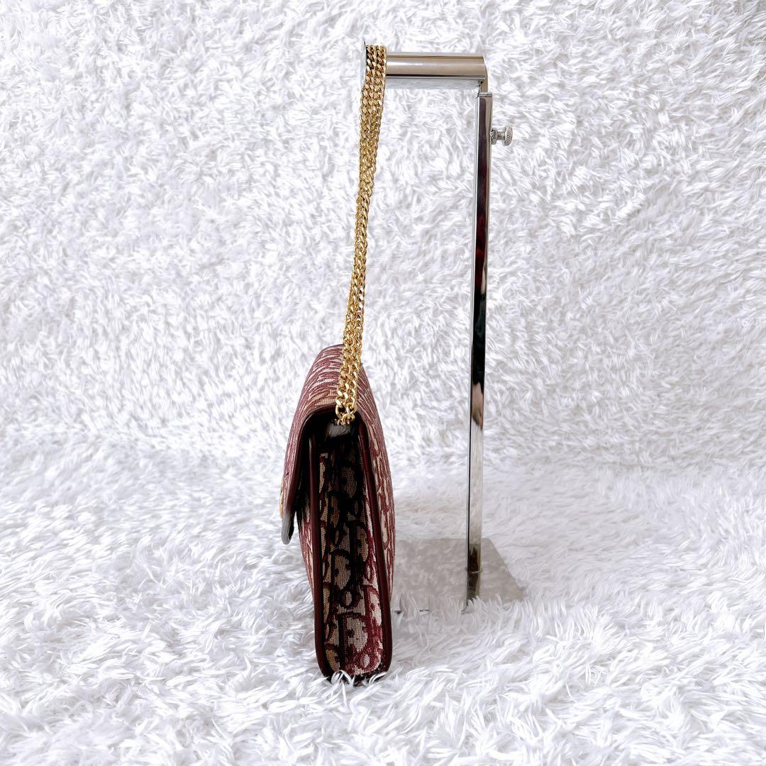 極希少✨OLD Dior クラッチバッグ　チェーン　ボルドー　トロッター柄