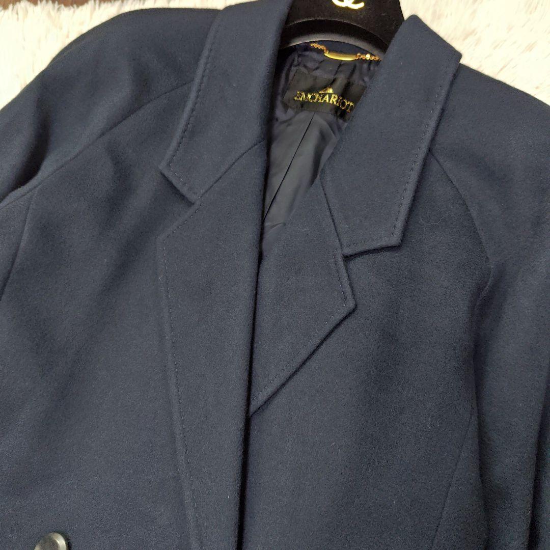 【カシミヤ100%】ダブルブレストロングコート エンチャリオット チェスター紺色