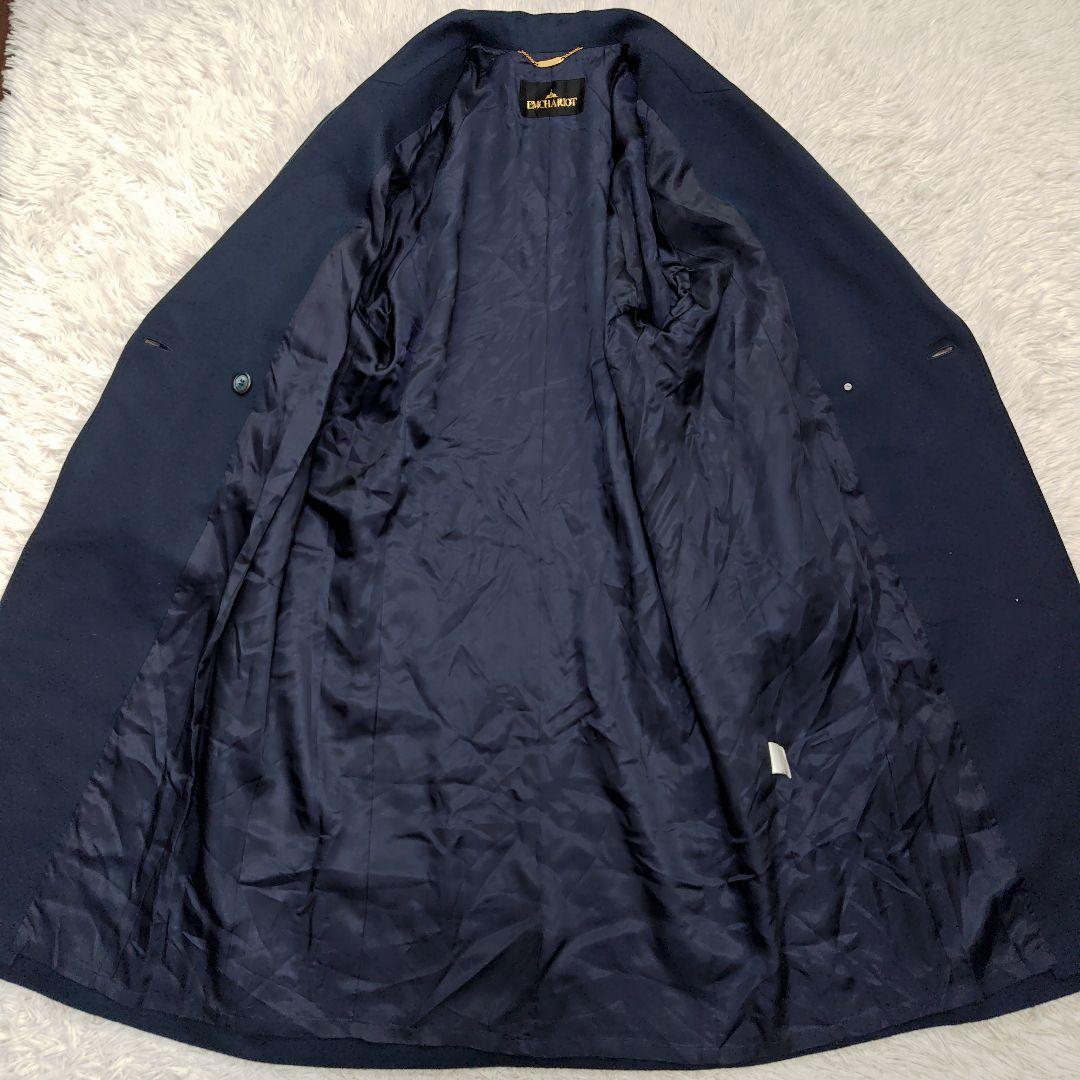 【カシミヤ100%】ダブルブレストロングコート エンチャリオット チェスター紺色
