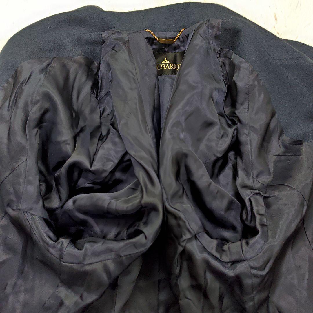 【カシミヤ100%】ダブルブレストロングコート エンチャリオット チェスター紺色