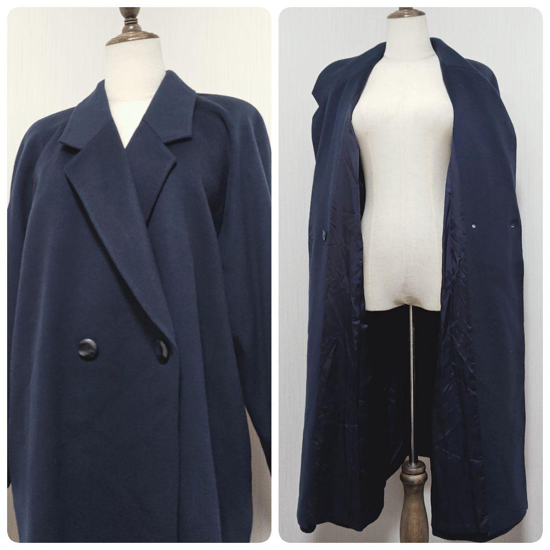 【カシミヤ100%】ダブルブレストロングコート エンチャリオット チェスター紺色