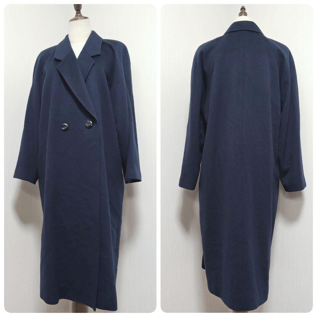 【カシミヤ100%】ダブルブレストロングコート エンチャリオット チェスター紺色