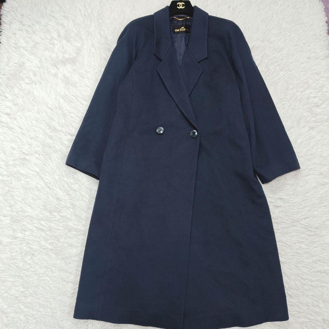 【カシミヤ100%】ダブルブレストロングコート エンチャリオット チェスター紺色