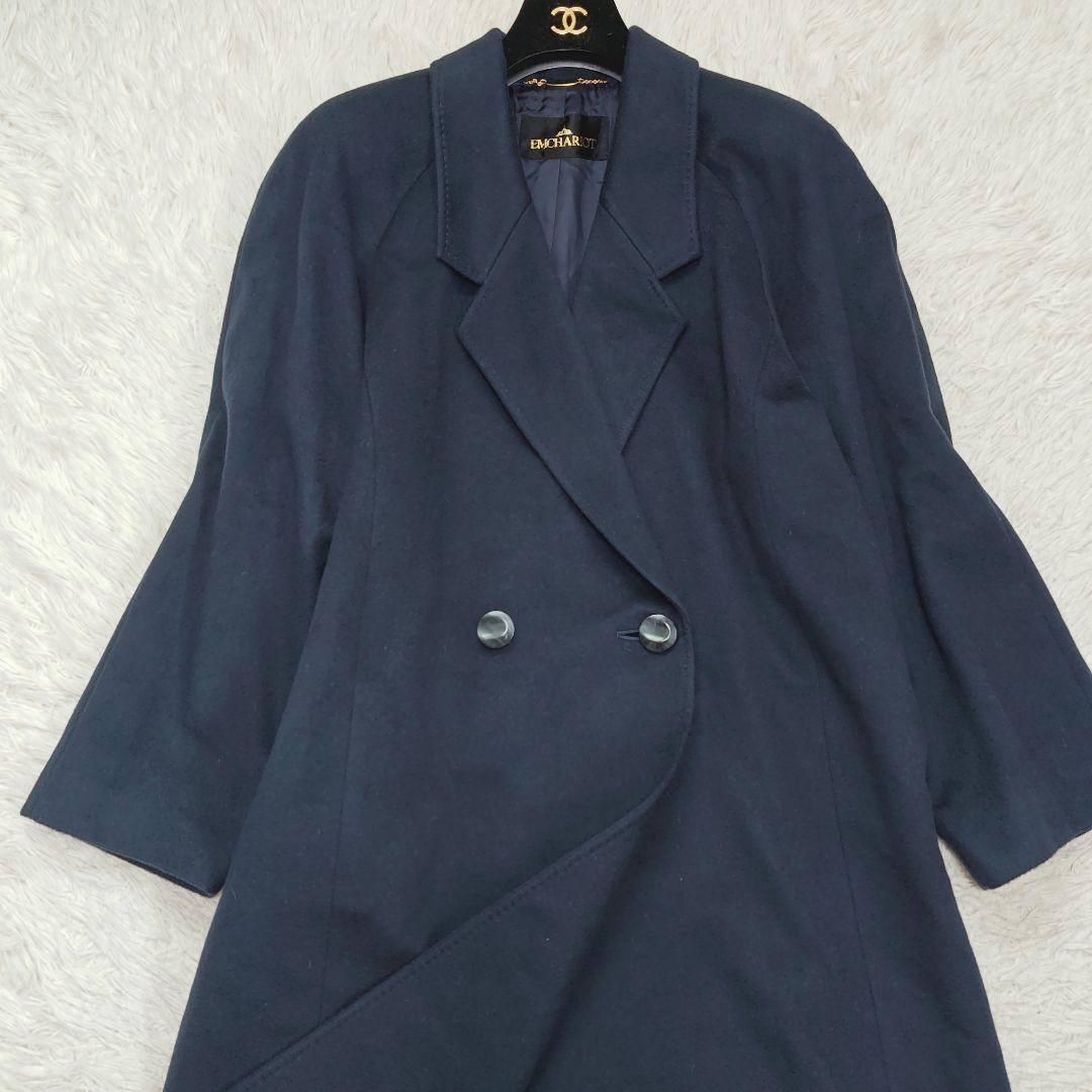 【カシミヤ100%】ダブルブレストロングコート エンチャリオット チェスター紺色