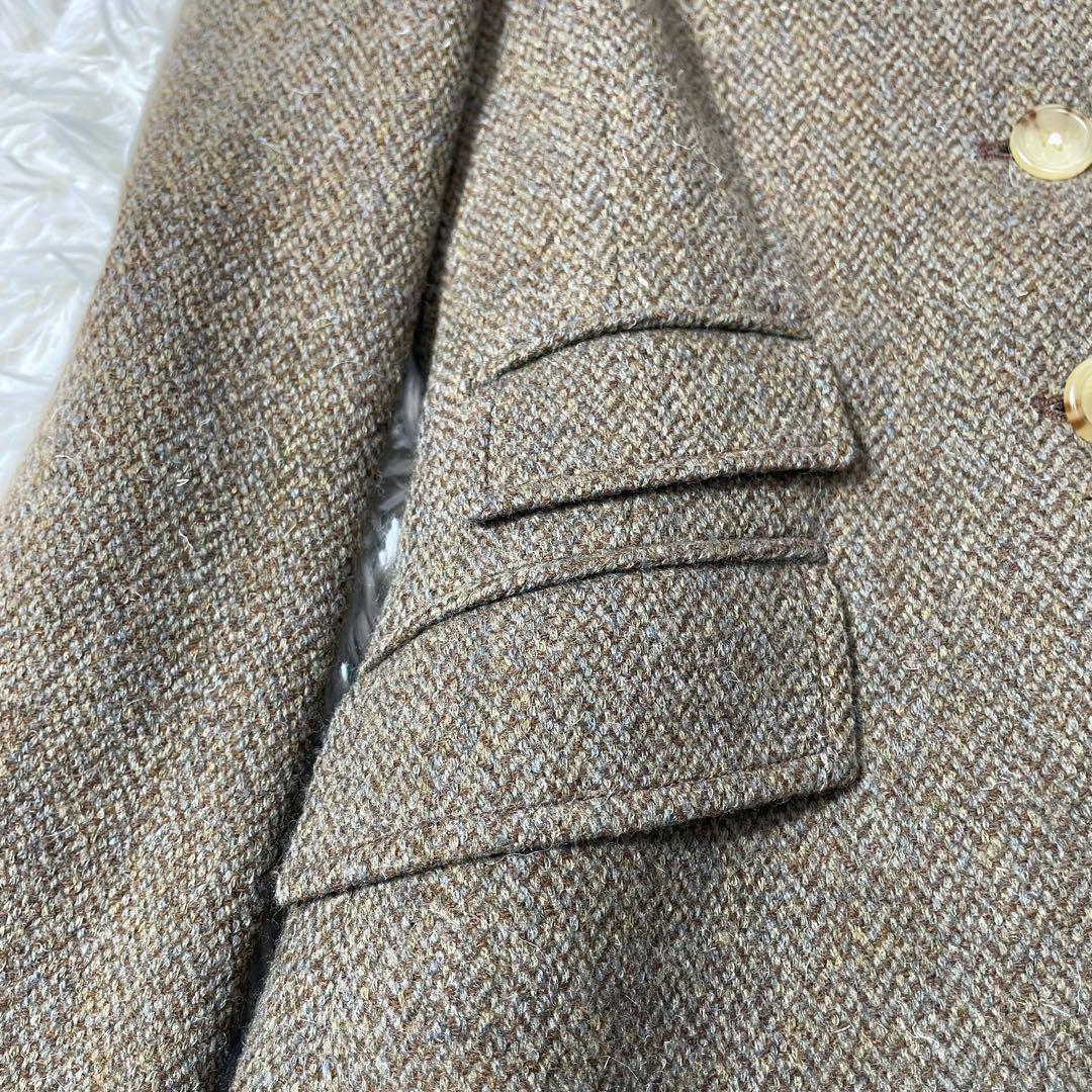 RALPH LAURENブラウンツイードヘリンボーンテーラドジャケット