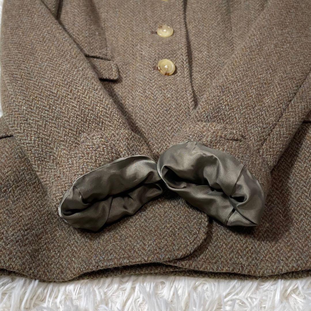 RALPH LAURENブラウンツイードヘリンボーンテーラドジャケット