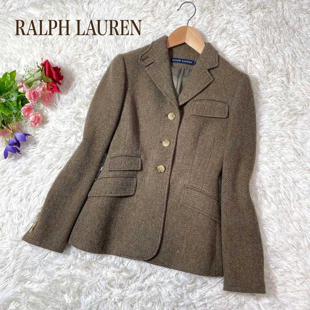 RALPH LAURENブラウンツイードヘリンボーンテーラドジャケット
