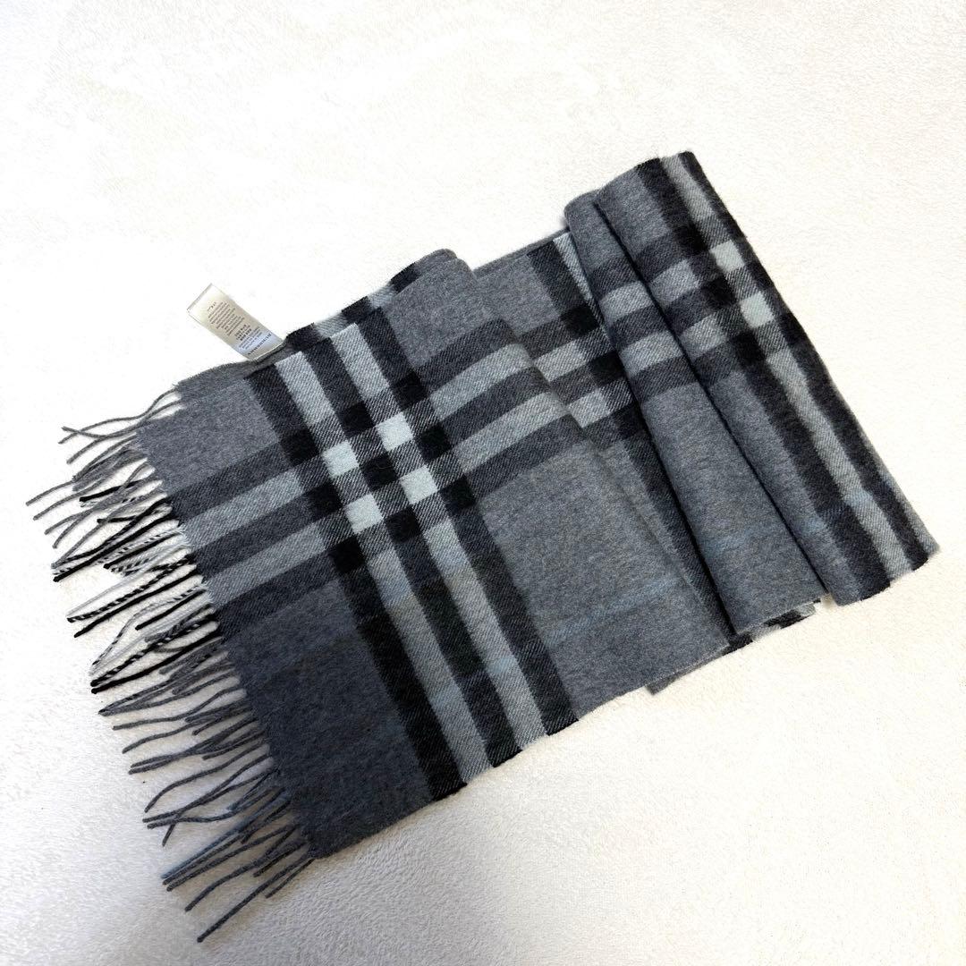 美品　BURBERRY カシミヤ チェック マフラー グレー