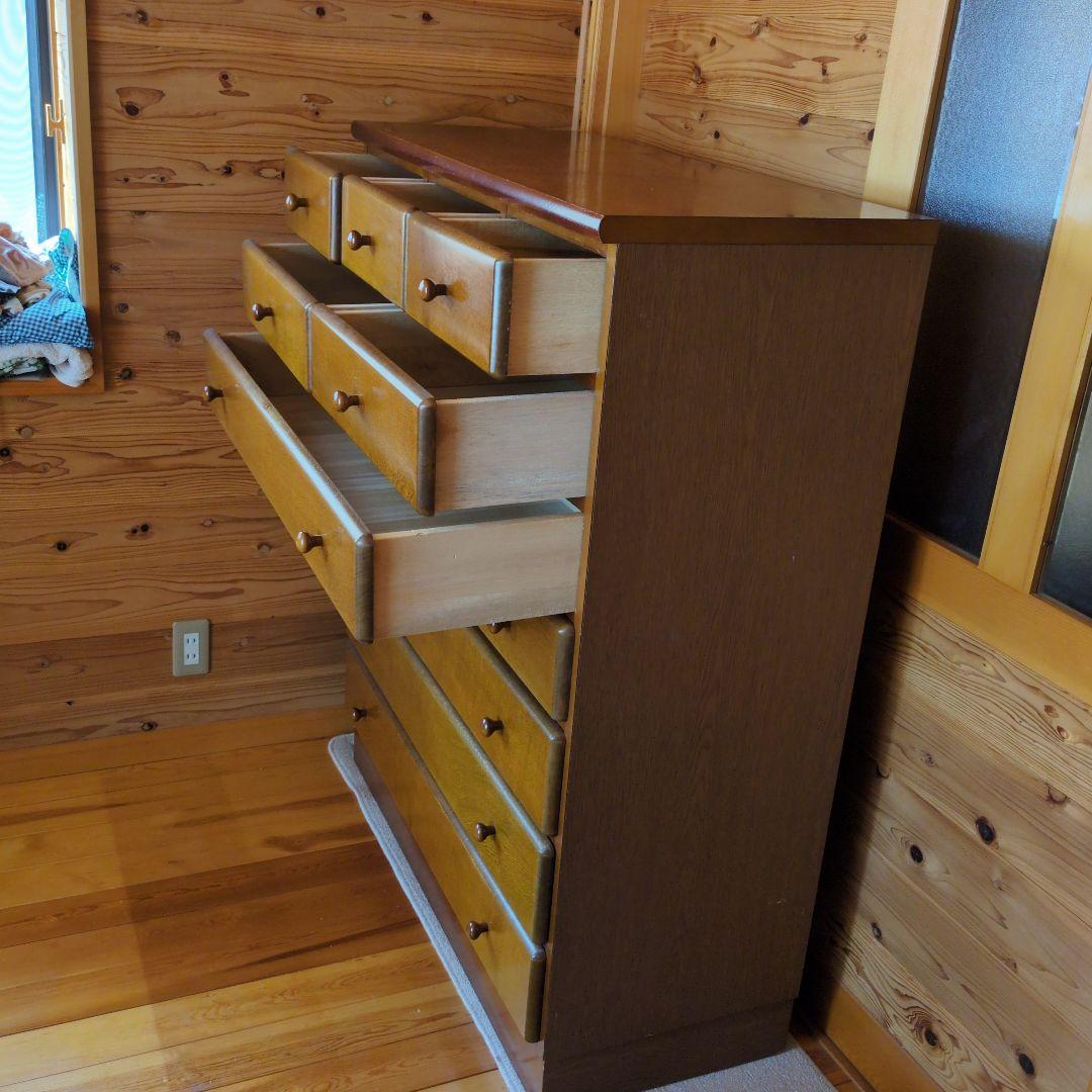 【レトロ味わい深いお引き取り発送対応】木製チェスト 10引き出し ウッドカラー