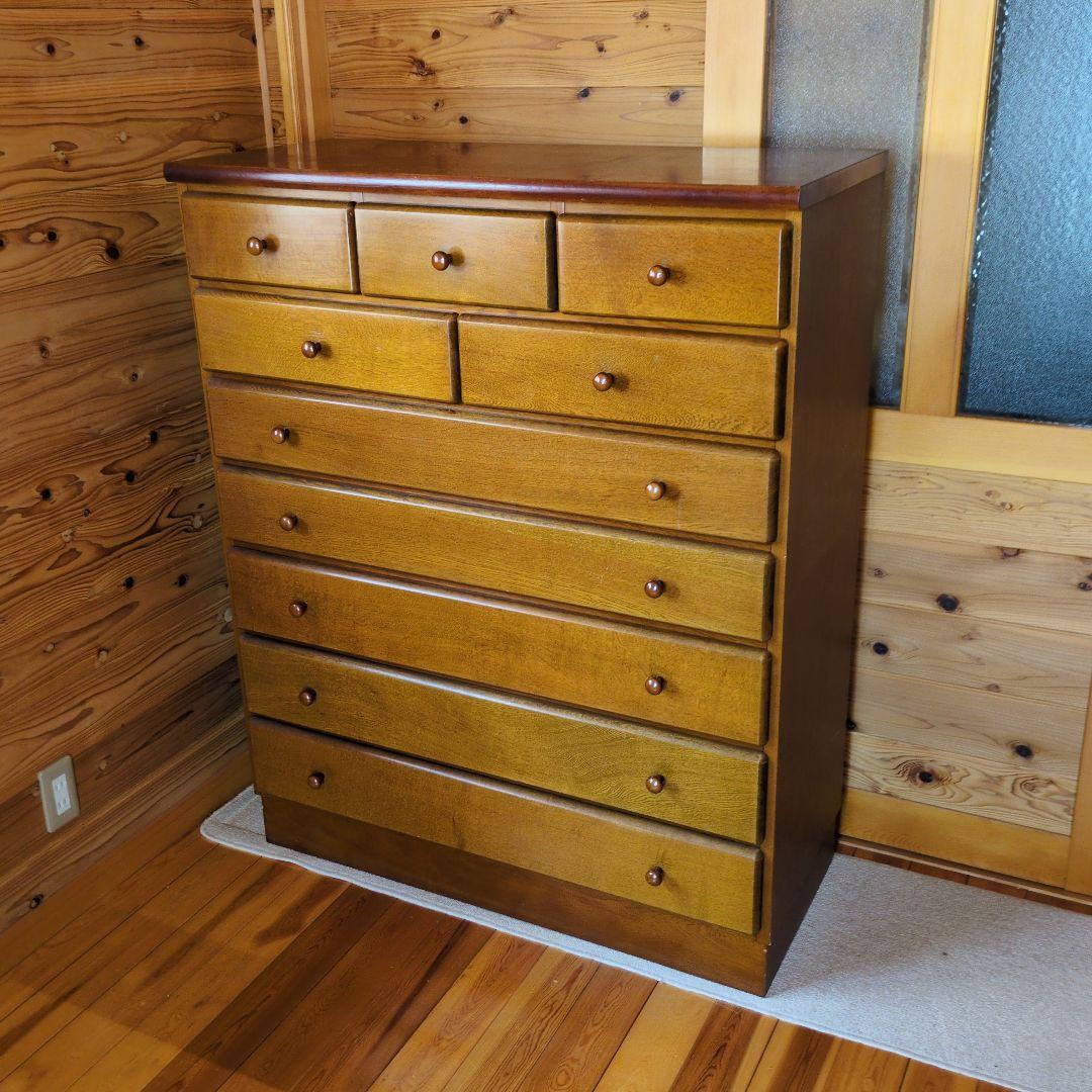 【レトロ味わい深いお引き取り発送対応】木製チェスト 10引き出し ウッドカラー