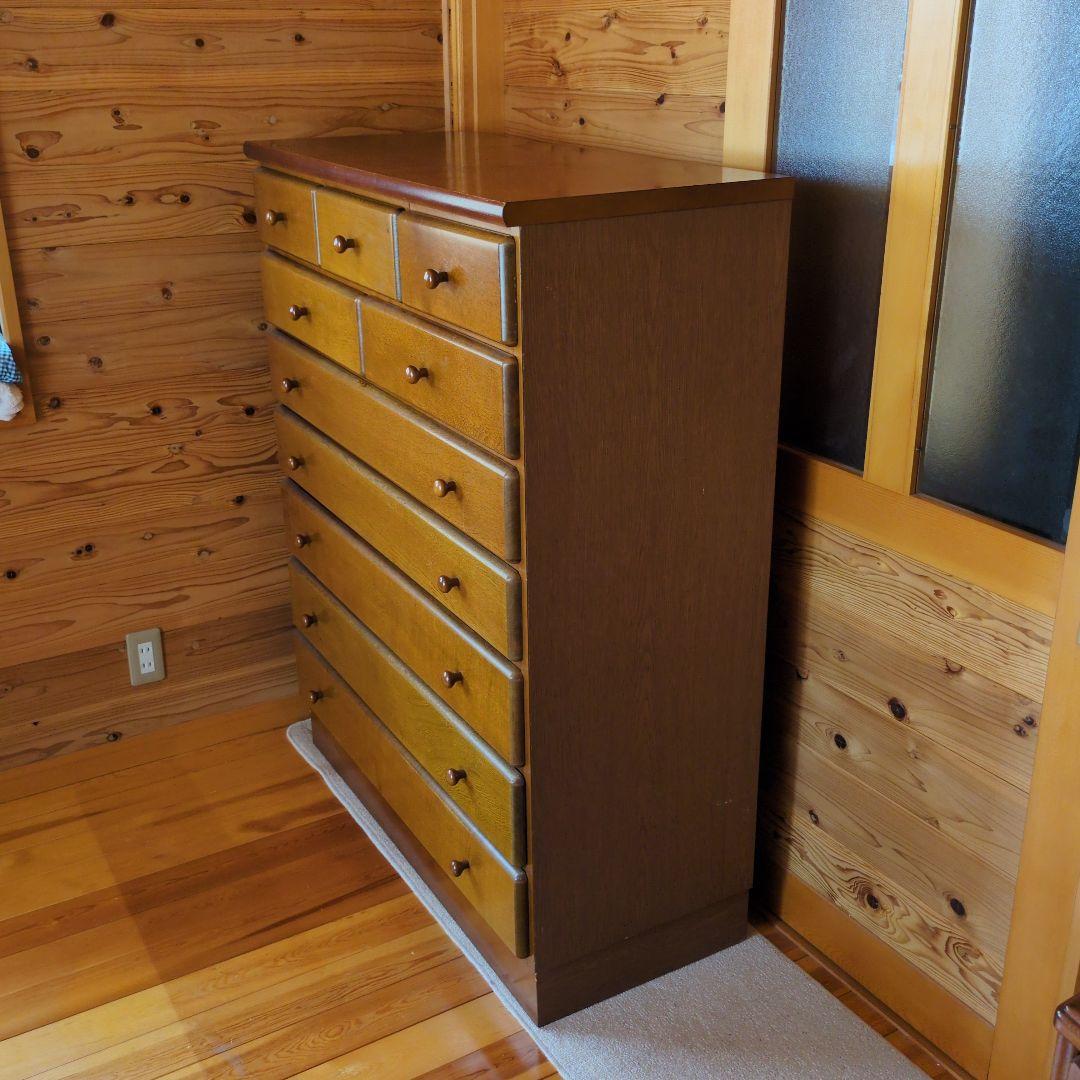 【レトロ味わい深いお引き取り発送対応】木製チェスト 10引き出し ウッドカラー