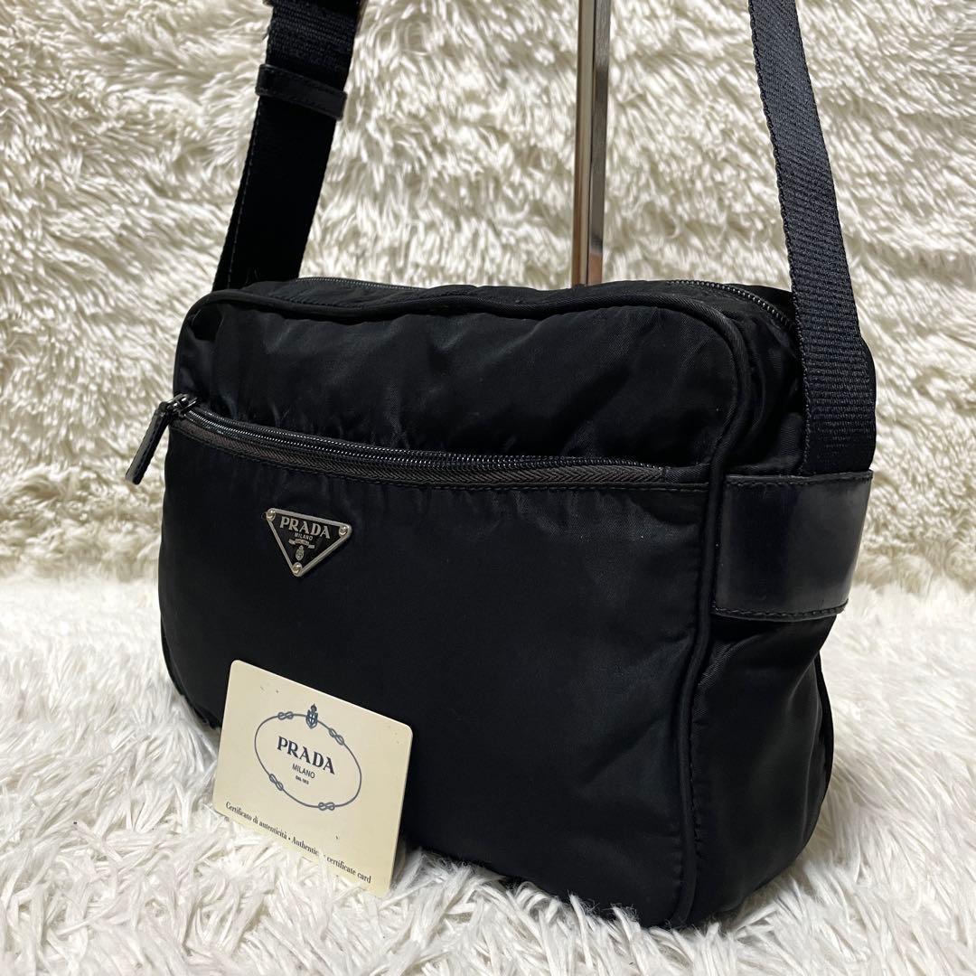 【良品】PRADA プラダ　カメラバッグ　ナイロン　レザー　ブラック　斜め掛け
