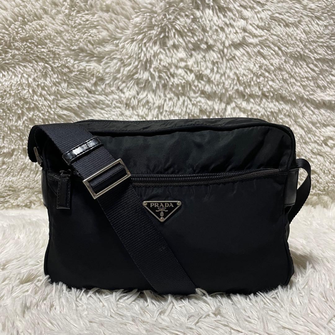 【良品】PRADA プラダ　カメラバッグ　ナイロン　レザー　ブラック　斜め掛け