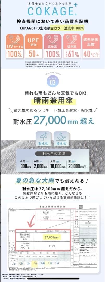 COKAGE 晴雨兼用折りたたみ傘　ブルーxホワイト 3段折りたたみ日傘