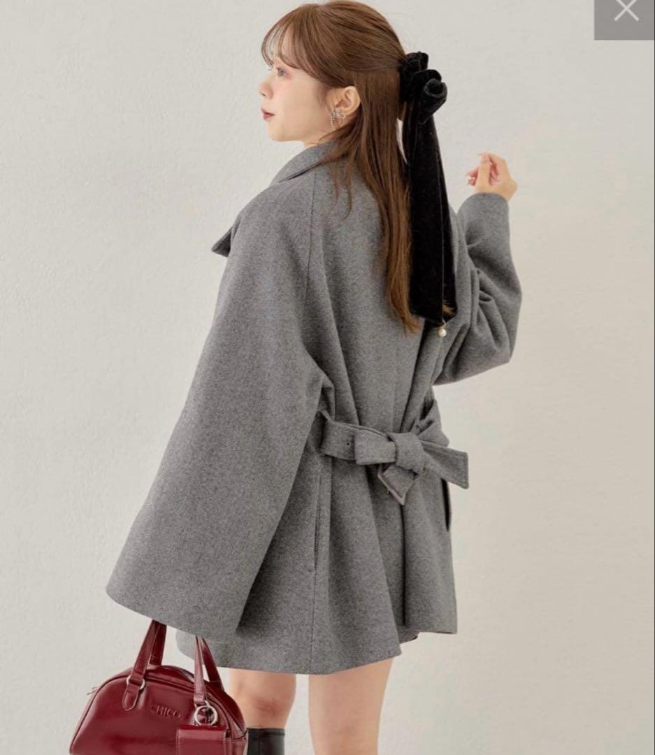 chico ファー取り外しケープコート　グレー