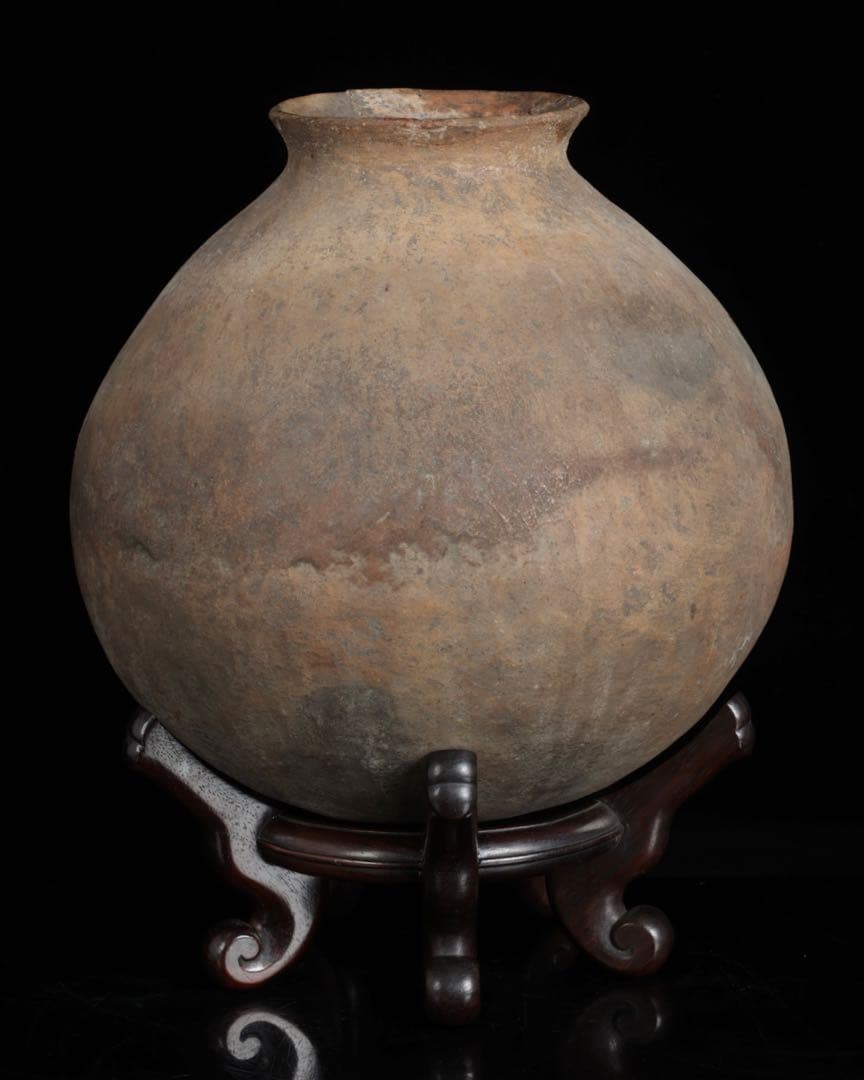 朝鮮美術 須恵器 新羅土器 壺 新羅無細土 出土品 木製台座 箱付 骨董 古美術