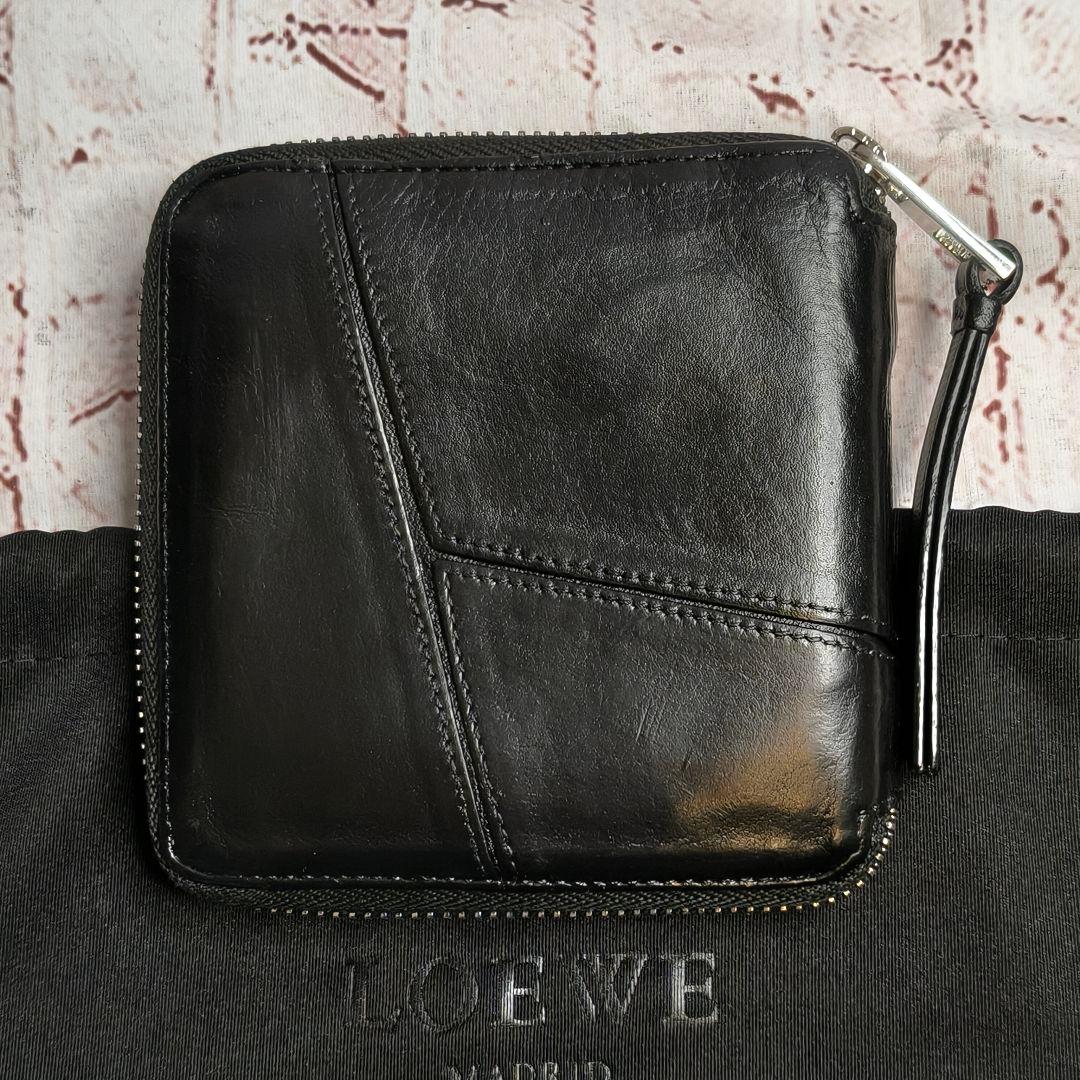 【美品】ロエベ 二つ折財布 パズル コンパクトジップウォレット アナグラム／黒A