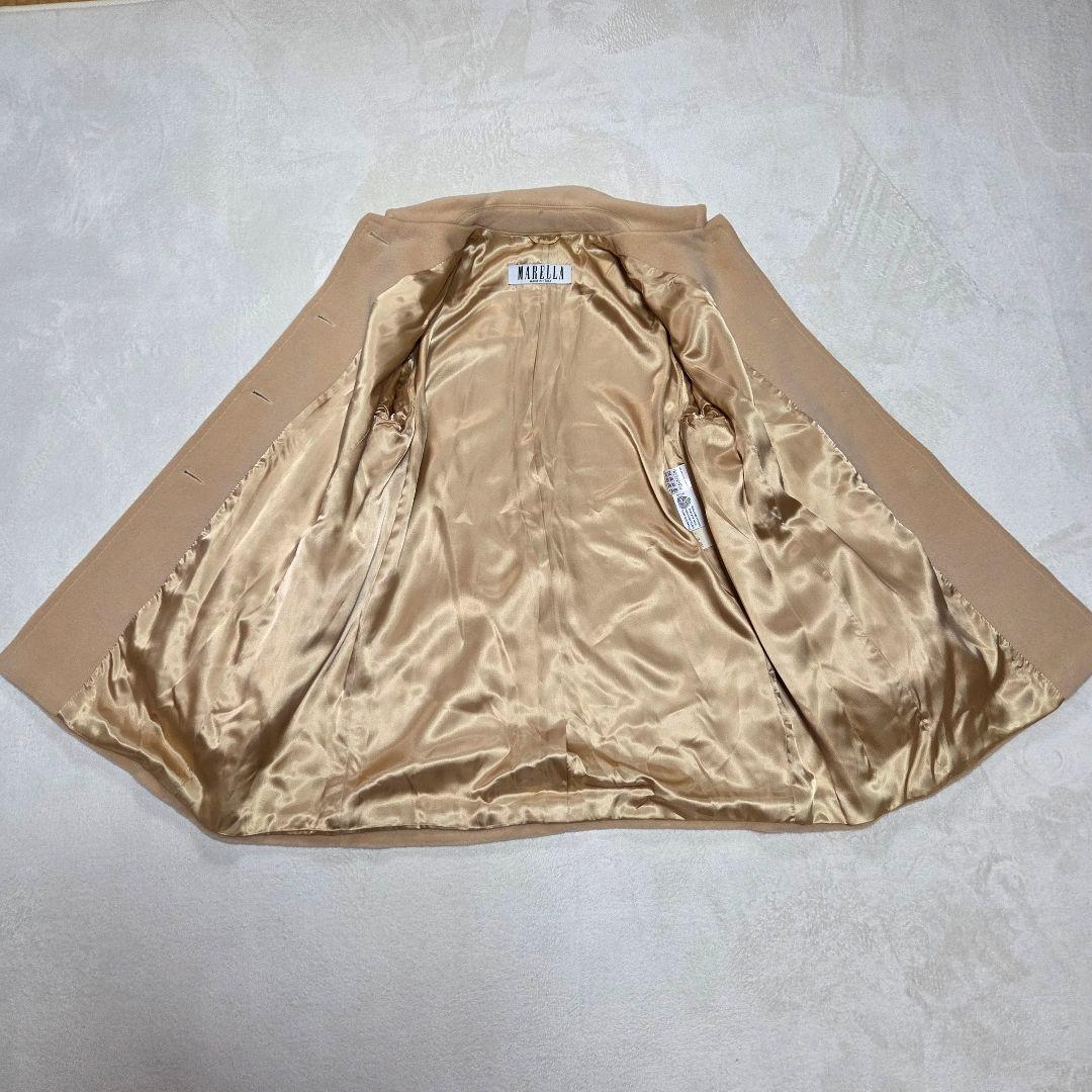 [美品]MARELLA フレアステンカラーコート カシミヤ混 40 ベージュ