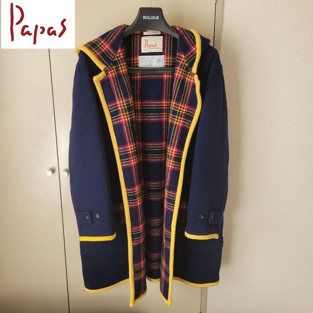 Papas /メルトンウール ダブルフェイス ダッフルコート ネイビー ミドル丈